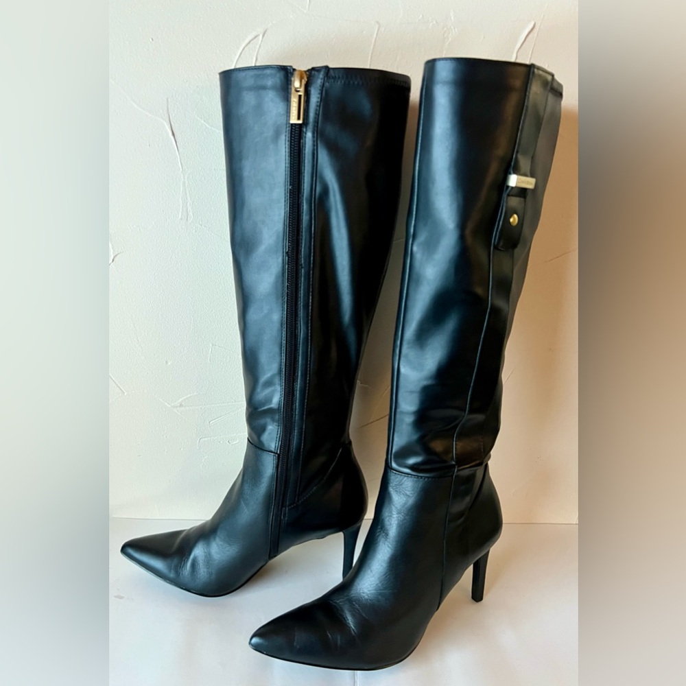 Calvin Klein Bellina Leather Women Black Boots High Heel - 6.5